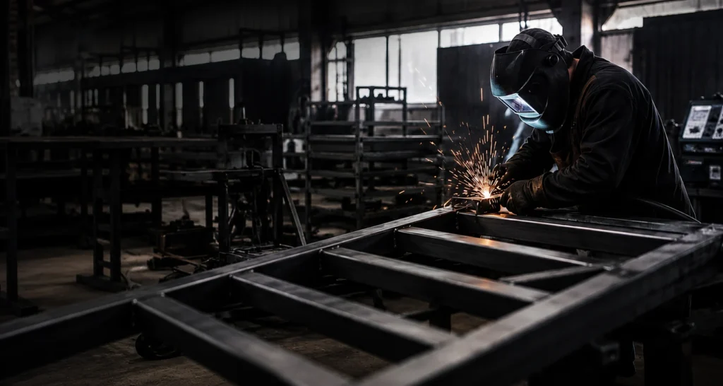 Metāla kāpņu konstrukcijas izgatavošana RR Steel darbnīcā